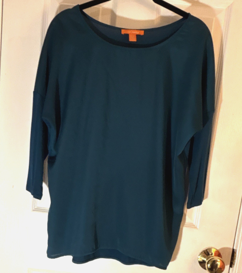 Joe Fresh Teal Boat Neck 3/4 Sleeve Solid Pullover Basic Blouse S Regular Women